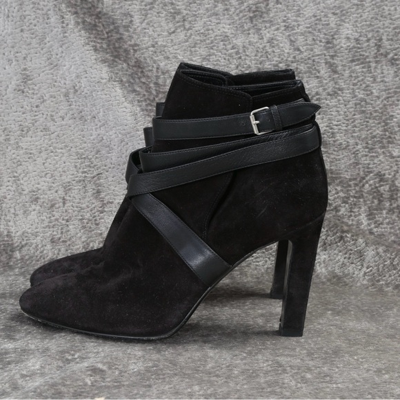 SAINT LAURENT PARIS BLACK SUEDE AND LEATHER STRAPPY JODHPUR BOOTS 41 / 10 US - Picture 4 of 8